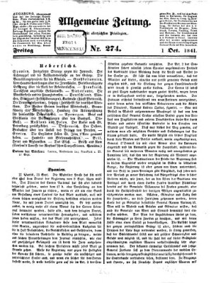 Allgemeine Zeitung Freitag 1. Oktober 1841