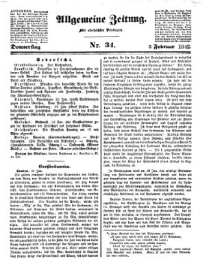 Allgemeine Zeitung Donnerstag 3. Februar 1842