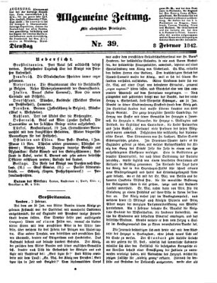 Allgemeine Zeitung Dienstag 8. Februar 1842