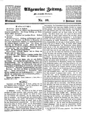 Allgemeine Zeitung Mittwoch 9. Februar 1842