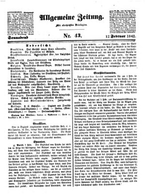 Allgemeine Zeitung Samstag 12. Februar 1842