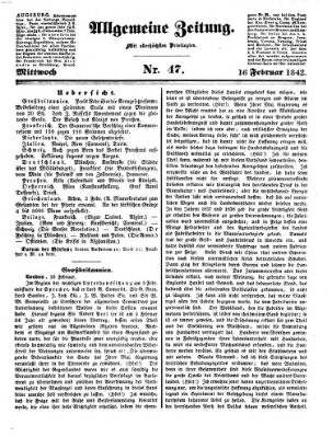 Allgemeine Zeitung Mittwoch 16. Februar 1842