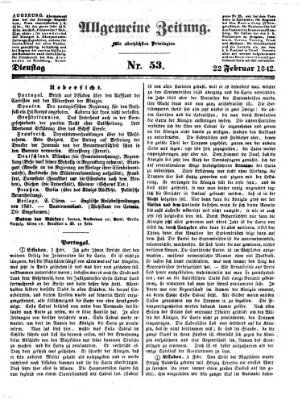 Allgemeine Zeitung Dienstag 22. Februar 1842