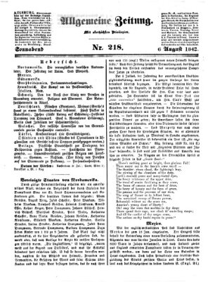 Allgemeine Zeitung Samstag 6. August 1842