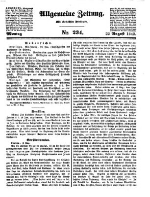 Allgemeine Zeitung Montag 22. August 1842