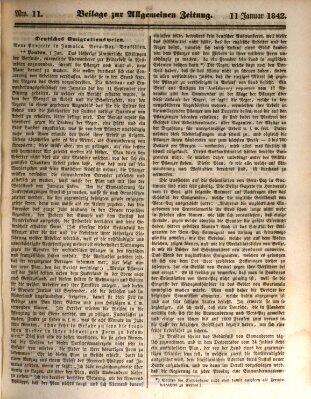 Allgemeine Zeitung. Beilage zur Allgemeinen Zeitung (Allgemeine Zeitung) Dienstag 11. Januar 1842