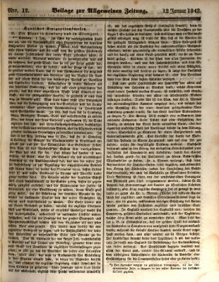 Allgemeine Zeitung. Beilage zur Allgemeinen Zeitung (Allgemeine Zeitung) Mittwoch 12. Januar 1842