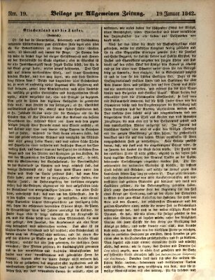 Allgemeine Zeitung. Beilage zur Allgemeinen Zeitung (Allgemeine Zeitung) Mittwoch 19. Januar 1842