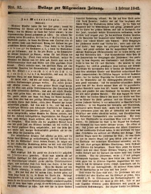 Allgemeine Zeitung. Beilage zur Allgemeinen Zeitung (Allgemeine Zeitung) Dienstag 1. Februar 1842