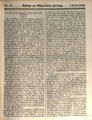 Allgemeine Zeitung. Beilage zur Allgemeinen Zeitung (Allgemeine Zeitung) Samstag 5. Februar 1842