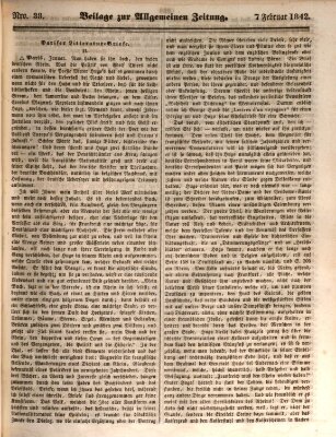 Allgemeine Zeitung. Beilage zur Allgemeinen Zeitung (Allgemeine Zeitung) Montag 7. Februar 1842