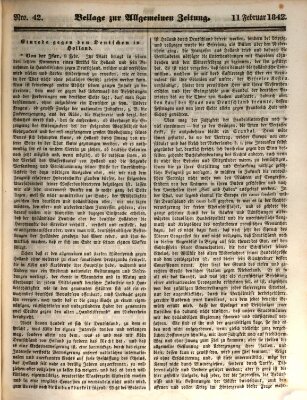 Allgemeine Zeitung. Beilage zur Allgemeinen Zeitung (Allgemeine Zeitung) Freitag 11. Februar 1842