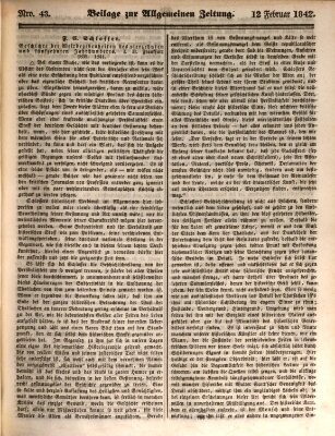 Allgemeine Zeitung. Beilage zur Allgemeinen Zeitung (Allgemeine Zeitung) Samstag 12. Februar 1842