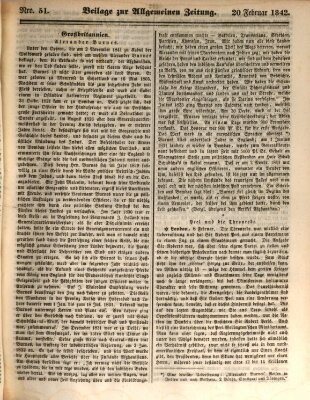 Allgemeine Zeitung. Beilage zur Allgemeinen Zeitung (Allgemeine Zeitung) Sonntag 20. Februar 1842