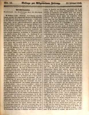 Allgemeine Zeitung. Beilage zur Allgemeinen Zeitung (Allgemeine Zeitung) Montag 21. Februar 1842