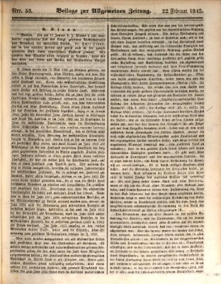 Allgemeine Zeitung. Beilage zur Allgemeinen Zeitung (Allgemeine Zeitung) Dienstag 22. Februar 1842