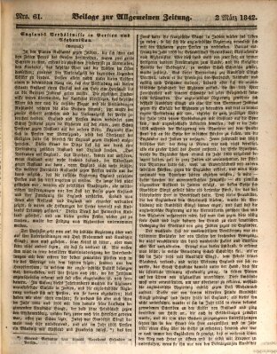 Allgemeine Zeitung. Beilage zur Allgemeinen Zeitung (Allgemeine Zeitung) Mittwoch 2. März 1842