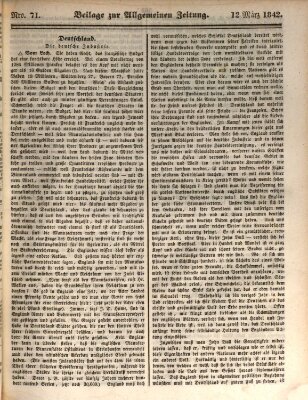 Allgemeine Zeitung. Beilage zur Allgemeinen Zeitung (Allgemeine Zeitung) Samstag 12. März 1842