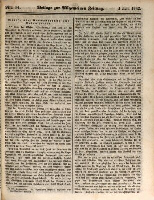 Allgemeine Zeitung. Beilage zur Allgemeinen Zeitung (Allgemeine Zeitung) Freitag 1. April 1842