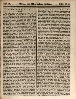 Allgemeine Zeitung. Beilage zur Allgemeinen Zeitung (Allgemeine Zeitung) Sonntag 3. April 1842