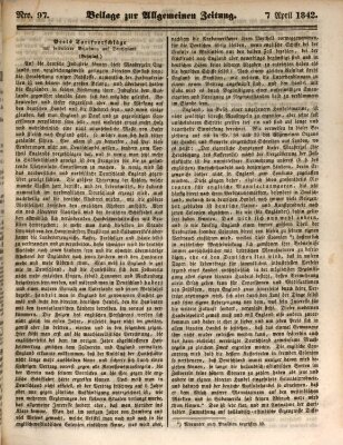 Allgemeine Zeitung. Beilage zur Allgemeinen Zeitung (Allgemeine Zeitung) Donnerstag 7. April 1842