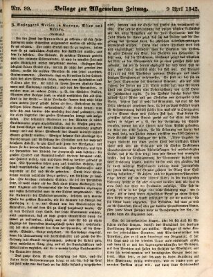 Allgemeine Zeitung. Beilage zur Allgemeinen Zeitung (Allgemeine Zeitung) Samstag 9. April 1842