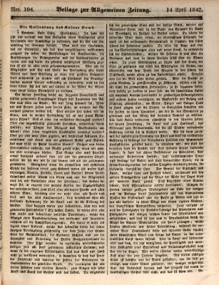 Allgemeine Zeitung. Beilage zur Allgemeinen Zeitung (Allgemeine Zeitung) Donnerstag 14. April 1842