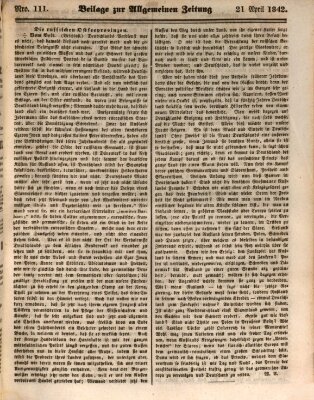 Allgemeine Zeitung. Beilage zur Allgemeinen Zeitung (Allgemeine Zeitung) Donnerstag 21. April 1842