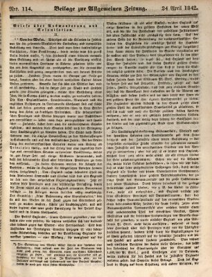 Allgemeine Zeitung. Beilage zur Allgemeinen Zeitung (Allgemeine Zeitung) Sonntag 24. April 1842