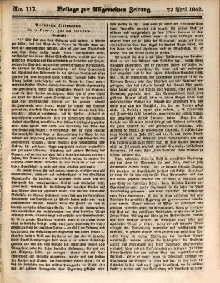 Allgemeine Zeitung. Beilage zur Allgemeinen Zeitung (Allgemeine Zeitung) Mittwoch 27. April 1842