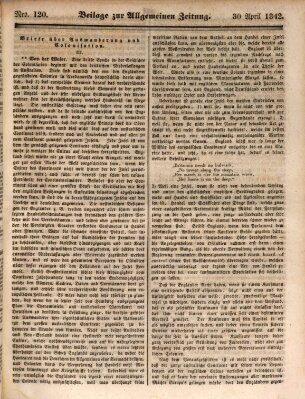 Allgemeine Zeitung. Beilage zur Allgemeinen Zeitung (Allgemeine Zeitung) Samstag 30. April 1842