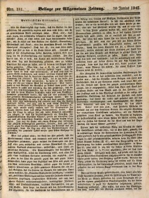 Allgemeine Zeitung. Beilage zur Allgemeinen Zeitung (Allgemeine Zeitung) Donnerstag 30. Juni 1842