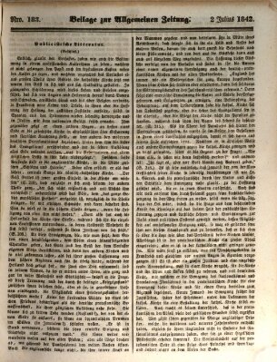 Allgemeine Zeitung. Beilage zur Allgemeinen Zeitung (Allgemeine Zeitung) Samstag 2. Juli 1842