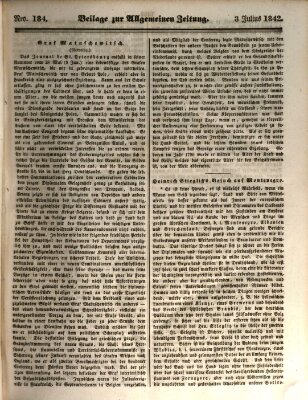 Allgemeine Zeitung. Beilage zur Allgemeinen Zeitung (Allgemeine Zeitung) Sonntag 3. Juli 1842