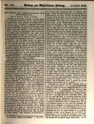 Allgemeine Zeitung. Beilage zur Allgemeinen Zeitung (Allgemeine Zeitung) Sonntag 10. Juli 1842