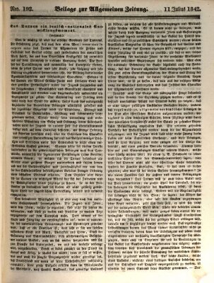 Allgemeine Zeitung. Beilage zur Allgemeinen Zeitung (Allgemeine Zeitung) Montag 11. Juli 1842