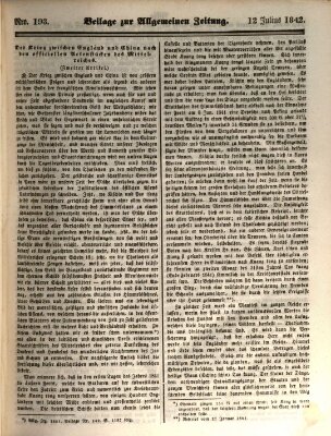 Allgemeine Zeitung. Beilage zur Allgemeinen Zeitung (Allgemeine Zeitung) Dienstag 12. Juli 1842