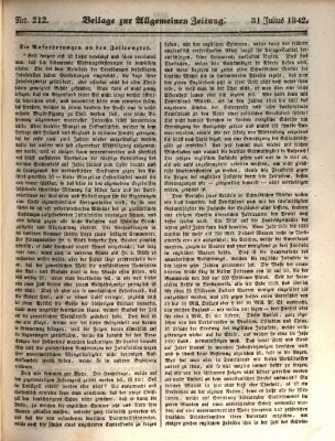 Allgemeine Zeitung. Beilage zur Allgemeinen Zeitung (Allgemeine Zeitung) Sonntag 31. Juli 1842