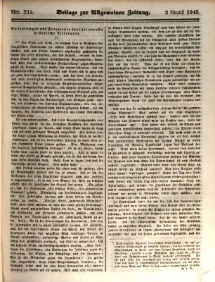 Allgemeine Zeitung. Beilage zur Allgemeinen Zeitung (Allgemeine Zeitung) Mittwoch 3. August 1842