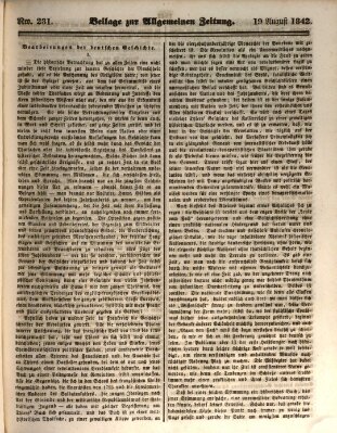 Allgemeine Zeitung. Beilage zur Allgemeinen Zeitung (Allgemeine Zeitung) Freitag 19. August 1842