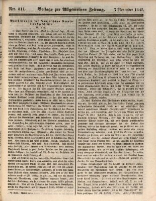 Allgemeine Zeitung. Beilage zur Allgemeinen Zeitung (Allgemeine Zeitung) Montag 7. November 1842