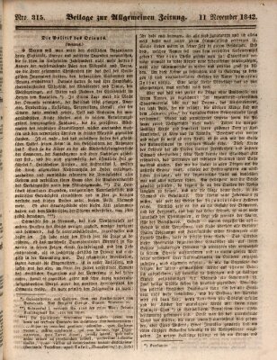 Allgemeine Zeitung. Beilage zur Allgemeinen Zeitung (Allgemeine Zeitung) Freitag 11. November 1842