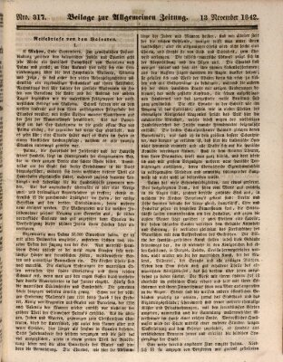 Allgemeine Zeitung. Beilage zur Allgemeinen Zeitung (Allgemeine Zeitung) Sonntag 13. November 1842