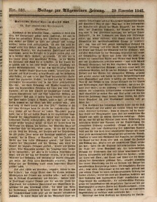 Allgemeine Zeitung. Beilage zur Allgemeinen Zeitung (Allgemeine Zeitung) Dienstag 29. November 1842