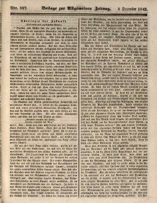 Allgemeine Zeitung. Beilage zur Allgemeinen Zeitung (Allgemeine Zeitung) Samstag 3. Dezember 1842