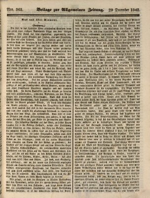 Allgemeine Zeitung. Beilage zur Allgemeinen Zeitung (Allgemeine Zeitung) Donnerstag 29. Dezember 1842