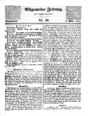 Allgemeine Zeitung Samstag 18. Februar 1843