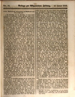 Allgemeine Zeitung. Beilage zur Allgemeinen Zeitung (Allgemeine Zeitung) Montag 16. Januar 1843
