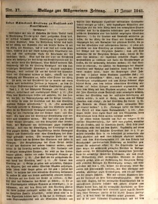 Allgemeine Zeitung. Beilage zur Allgemeinen Zeitung (Allgemeine Zeitung) Dienstag 17. Januar 1843