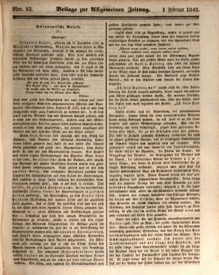 Allgemeine Zeitung. Beilage zur Allgemeinen Zeitung (Allgemeine Zeitung) Mittwoch 1. Februar 1843